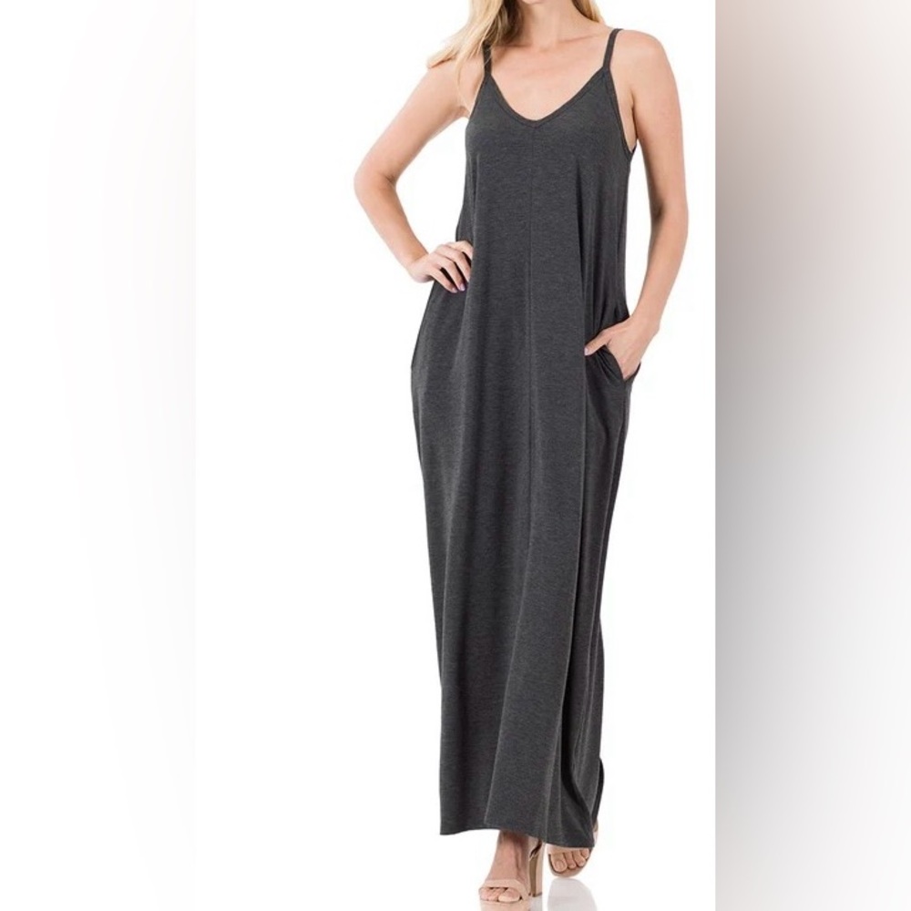 Ash Grey Cami Maxi Dress with pockets